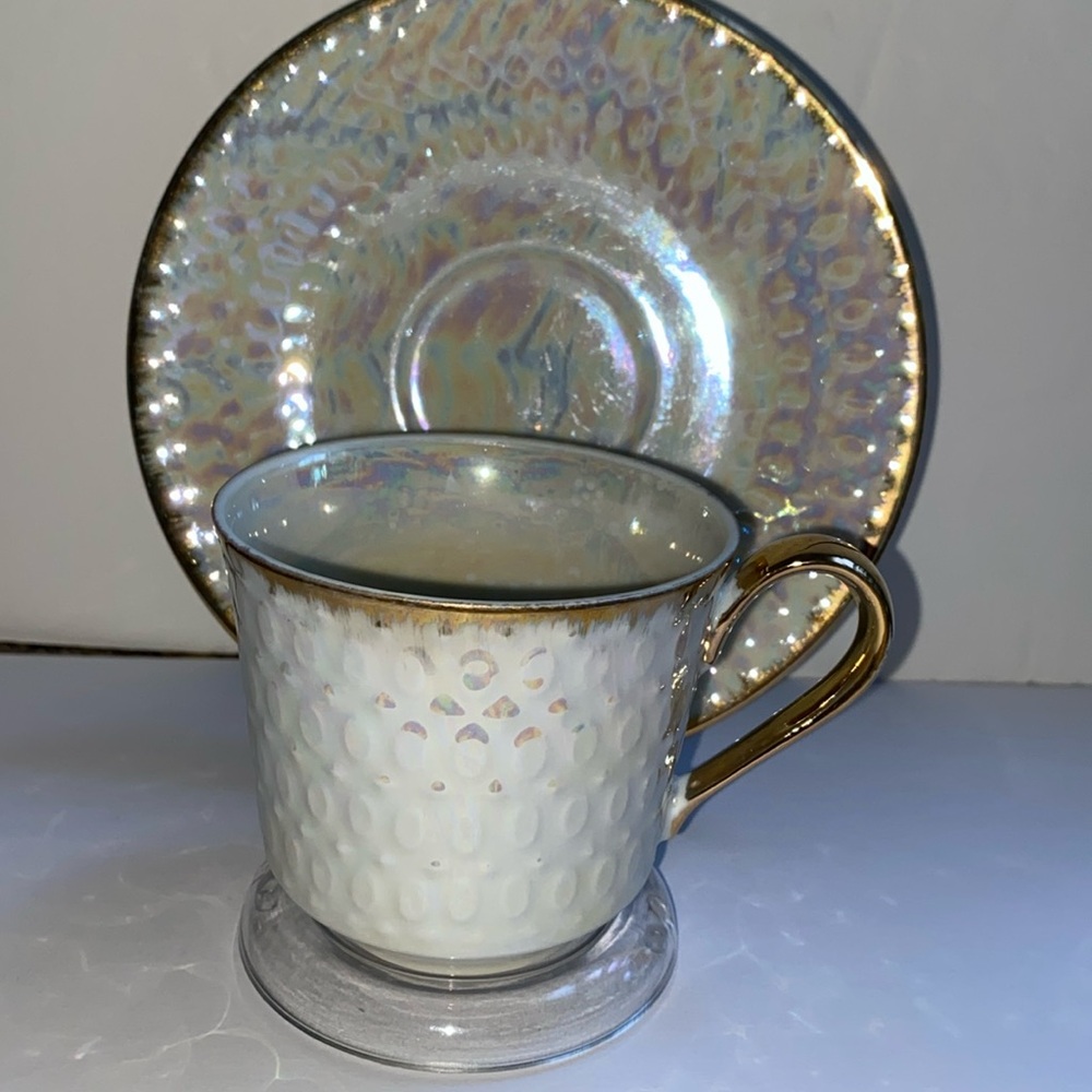 Antique Seyei China Iridescent tea cups and saucers.